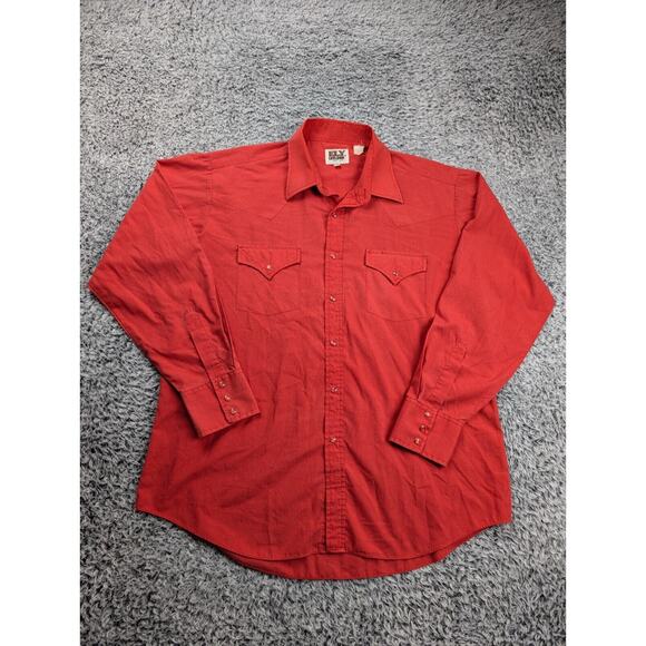 Vintage Ely Cattleman Shirt Mens 17 Red Long Sleeve Pearl Snap Cowboy Rodeo - Picture 1 of 6